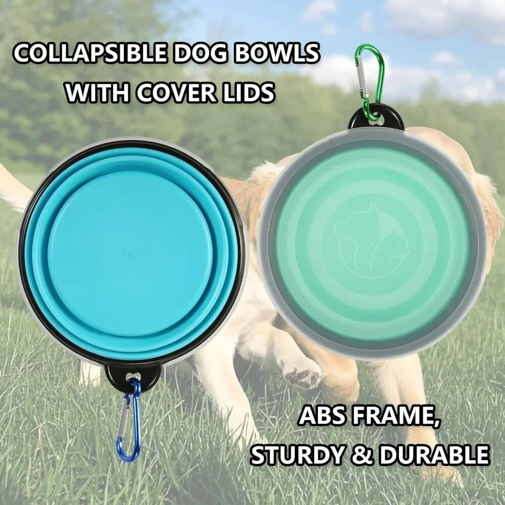 Collapsible Bowl with Cover Lids,2 Pack Dog Travel Bowls Portable Foldable Cat W